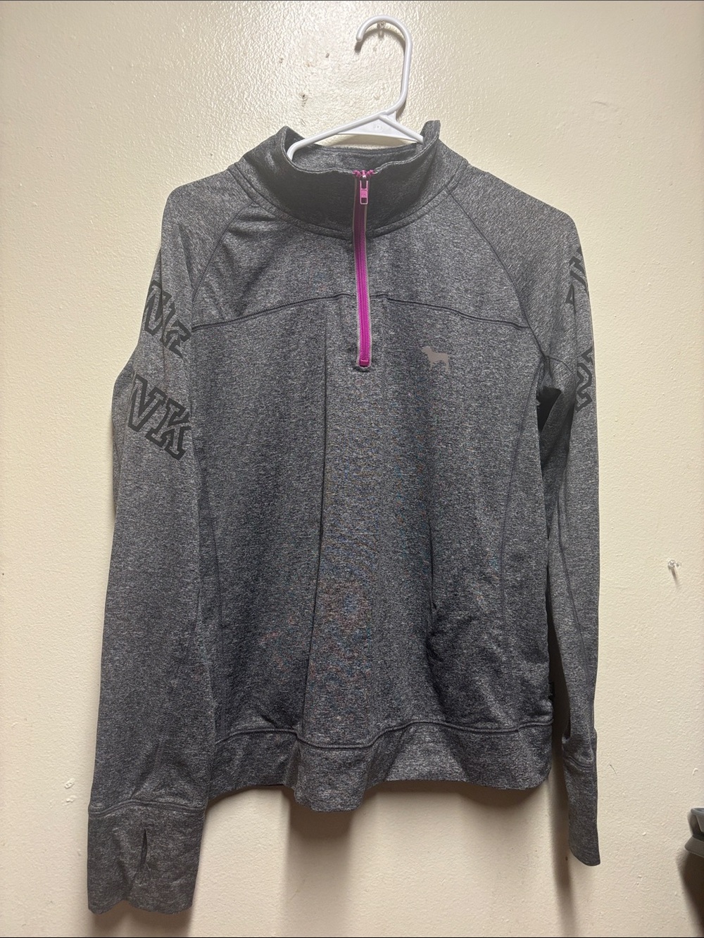 Victoria's Secret Gray Heather Swim Pullover with Pink Zip women's Large